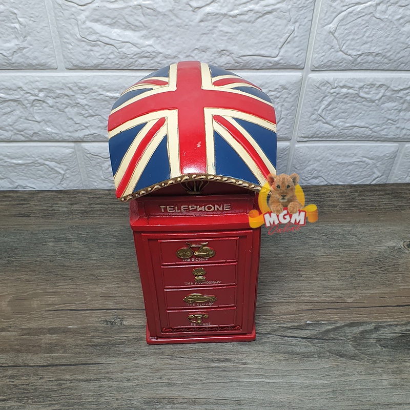 Souvenir London Telephone Booth Fiber 21cm Celengan Koin Oleh2 London