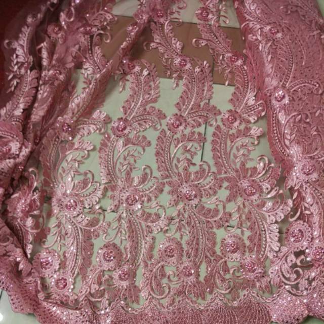 Kain.bahan kebaya.gaun.blouse Tulle Embroidery Payet Piring Mutiara Jepang