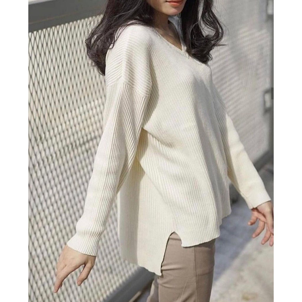 VIONA - QIYA SWEATER - VNECK BOXY RAJUT SWEATER-BROKEN WHITE