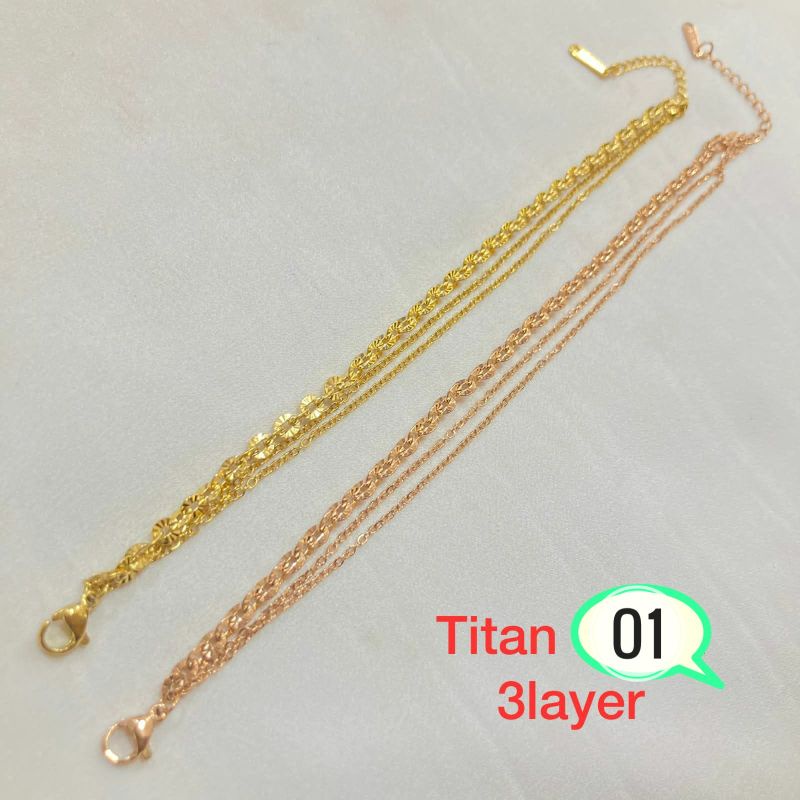 Gelang Tangan Rantai 3 Layer Dewasa Titanium N22082201