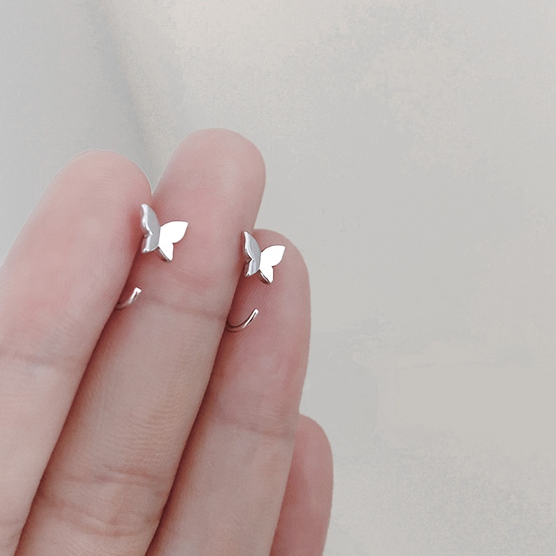 Anting Sweet Silver Plating Glossy Butterfly Earrings Women Korean Simple Ear Stud Clip Jewelry Accessories