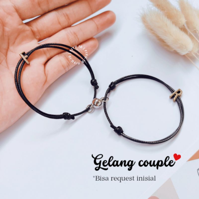 COD 2 PCS/1SET GELANG MAGNET / GELANG COUPLE INISIAL HURUF CHARM BRONZE