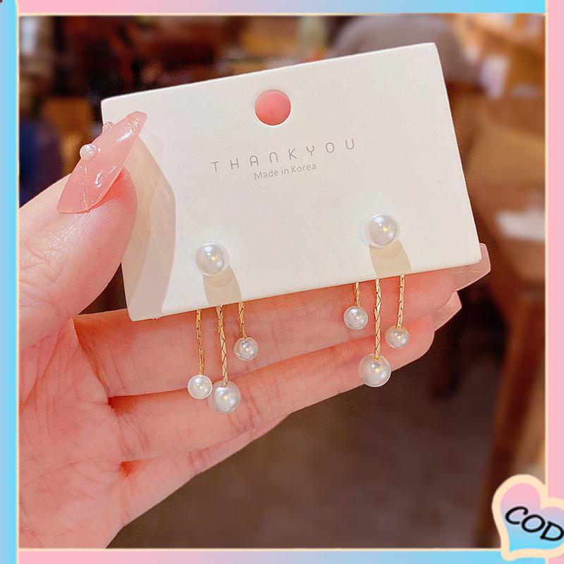 COD❤️ Pearl Back Hanging Silver Needle Earrings Temperamen All-Match Anting Wanita Halus-A.one