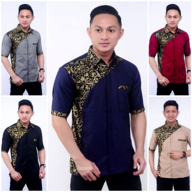 KEMEJA BATIK LENGAN PENDEK KOMBINASI KATUN OIL PRADA  BATIK FASHION PRIA ELEGAN CASUAL PEKALONGAN 56