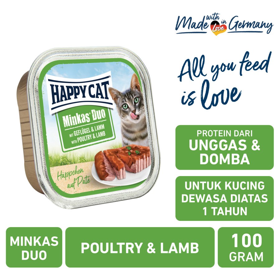 Happy Cat Minkas Duo Makanan Kucing Basah Daging Ayam dan Domba