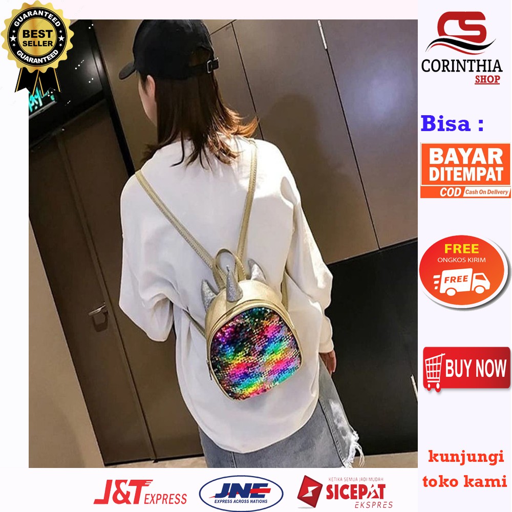 CS10 Tas Ransel Kecil Model Horn Unicorn Sequin Backpack Bag Woman