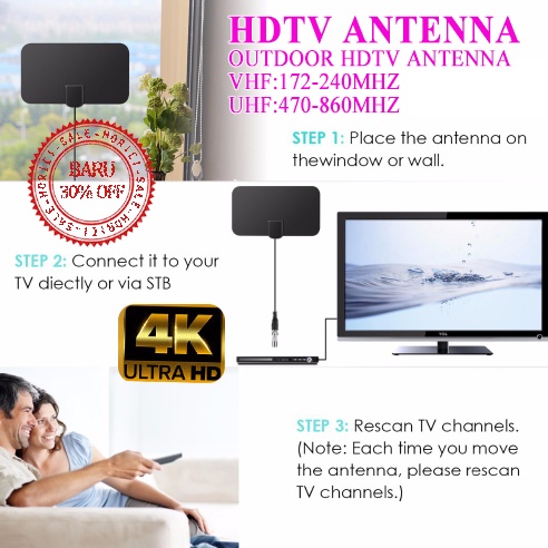 HDTV ANTENNA / ANTEN SINYAL TV DIGITAL / ANTENA TEMPEL INDOOR VHF UHF 1080p