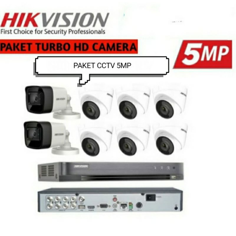 PAKET CCTV HIKVISION 8CHANNEL 6KAMERA 5MP(1TB HDD LENGKAP)