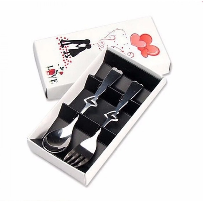Sendok Teh Love &amp; Garpu Kue Love / Sendok set2 Love dengan Kotak