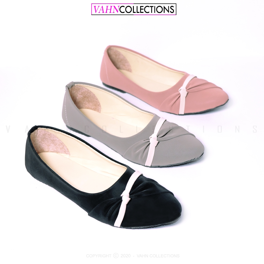 Vahn SUKI Flat Shoes Kerja Wanita Casual Santai Hitam Abu FMD05