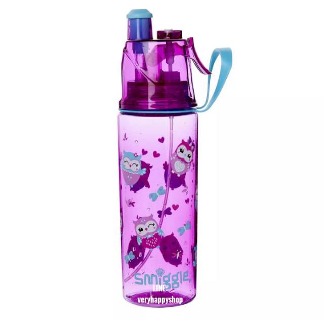 Smiggle Grins Spritz Water Bottle botol minum bisa spray ori SALE purple ungu owl murah