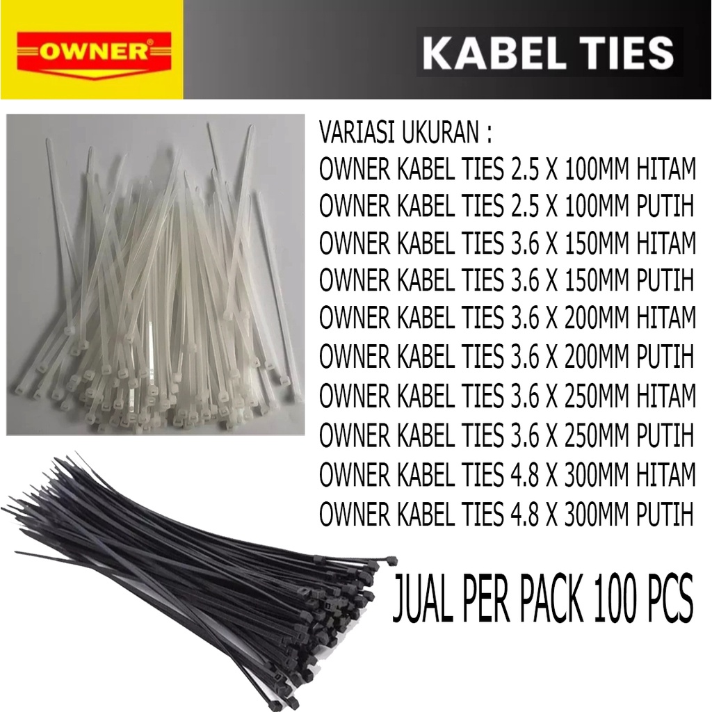 MURAH BERKUALITAS Kabel ties 2.5x100mm putih/hitam 1Pack isi 100PCS merek OWNER