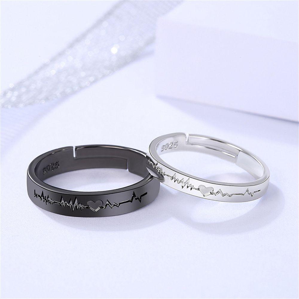 Wonder Couple Rings Adjustable Hadiah Ulang Tahun Pernikahan Warna Hitam Perak