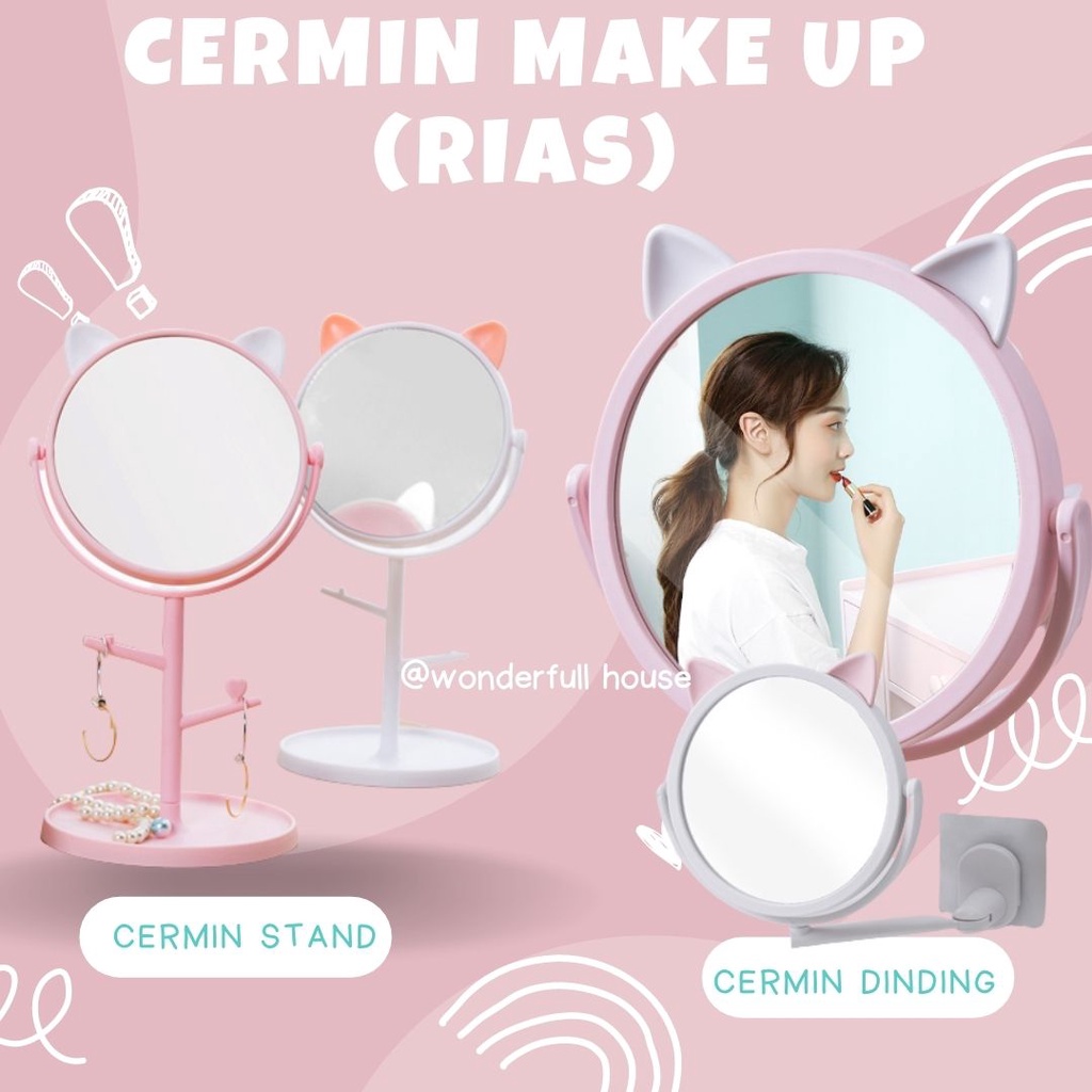 Cermin Dinding Stand Kaca Rias Lipat Kaca Make Up Bulat Mirror Cermin Tempel Dinding Cermin Putar Cermin Kucing Cermin Dinding