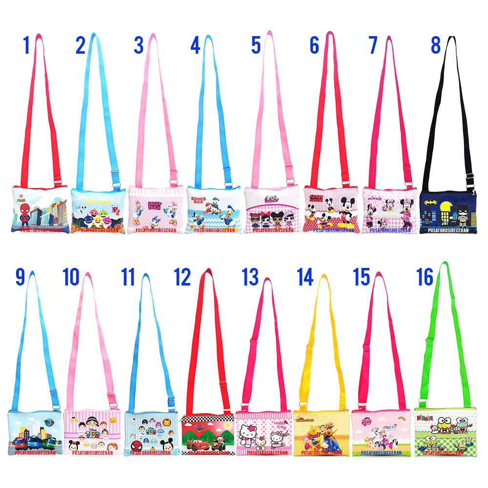 Custom Satuan Tas Selempang Anak Aneka Karakter Sling Bag Souvenir Imlek Lebaran Ultah