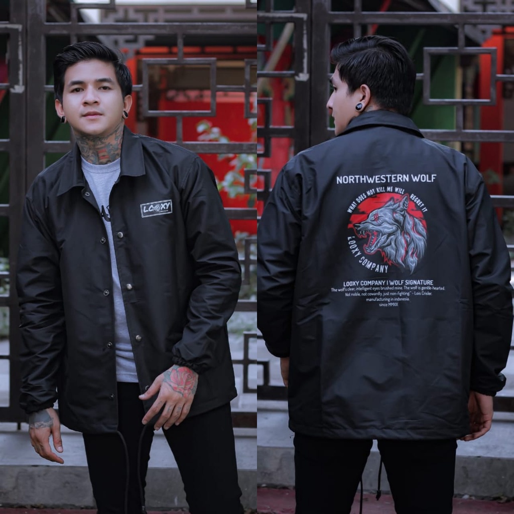 JAKET PRIA - JAKET COACH SALVIO HEXIA - JAKET WINDBREAKER - JAKET PARASUT PRIA - JAKET PARASUT-HItam Serigala