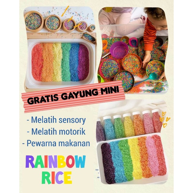 beras warna warni rainbow rice bahan kolase prakarya