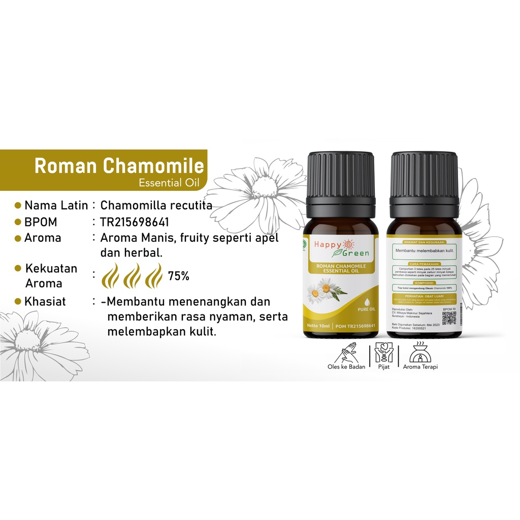 BPOM Happy Green Chamomile Essential Oil - Minyak Bunga Kamomile Murni Garansi Uang Kembali