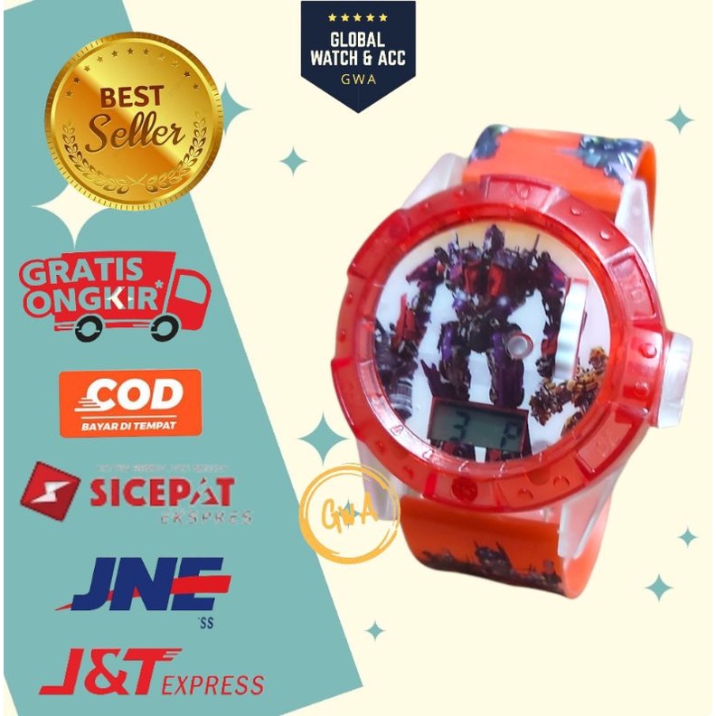 Jam tangan anak laser musik karakter Transformers