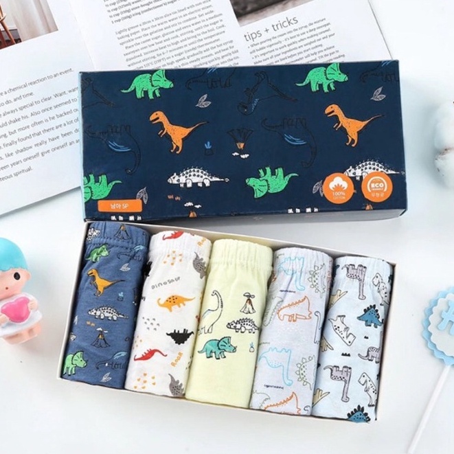 SET Celana Dalam Anak Bahan Katun Import isi 5 FREE BOX Lucu Celana Dalam Anak Laki laki Murah Kolor Anak Gambar Dinosaurus