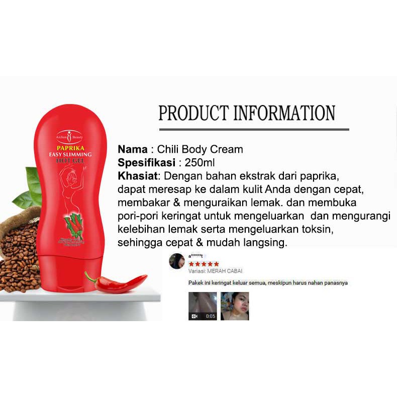 [ ORIGINAL ] PELANGSING BADAN  CREAM PELANGSING AICHUN HERBAL AICHUN HOT GEL PAPRIKA