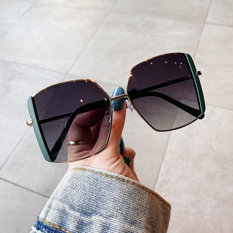 Papaozhu Chic Oversized Big Square Kacamata Hitam Untuk Wanita Perempuan Vintage Aesthetic Shades UV400 Perlindungan Sunnies Kacamata Outdoor Fashion Eyewear