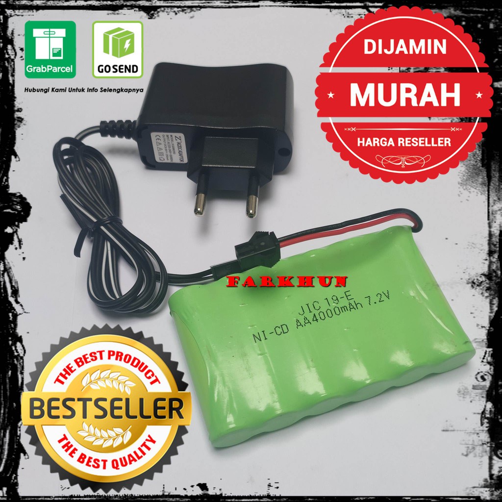 PAKET TERMURAH BATERAI RC ISI 6 NiCd AA 4000 mAh 7.2 V & CHARGER SOKET HITAM CAS BATREI MOBIL REMOTE