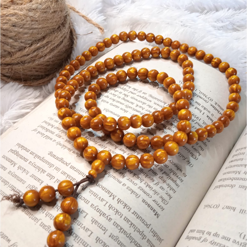 Kalung Tasbih Japamala 108 Batu Kayu Getah Pinus