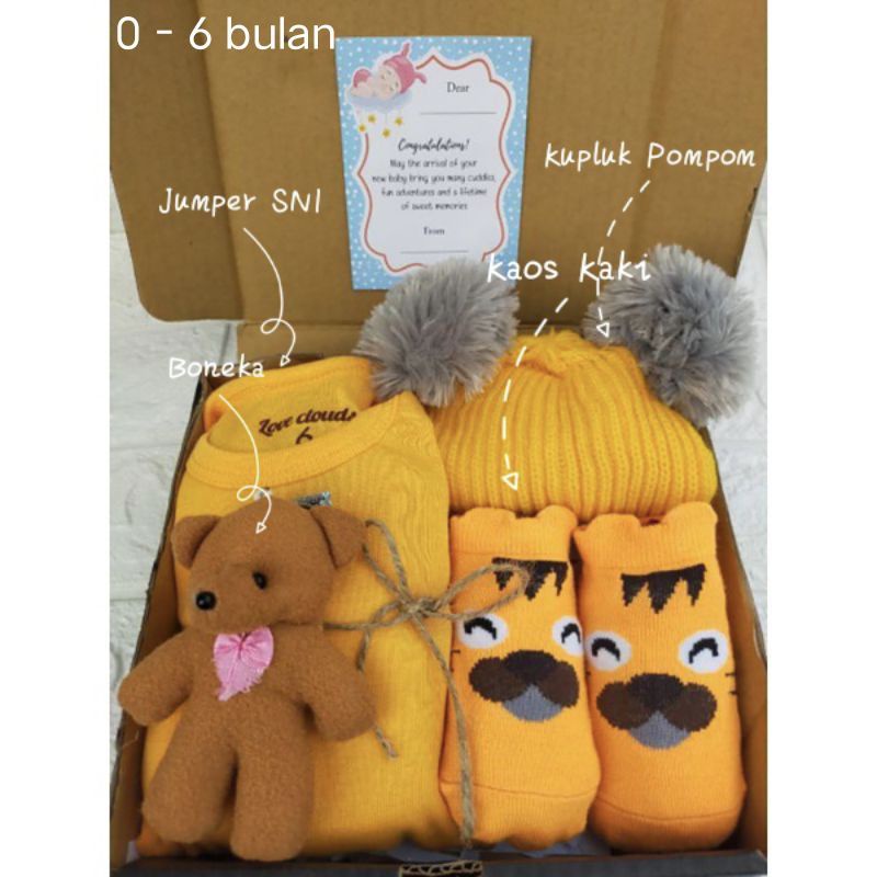Hampers Bayi Newborn Baby Gift Set Unisex Kado Kelahiran Parcel Bayi Laki-laki Perempuan + Extra Kardus-Standart Kuning Tua