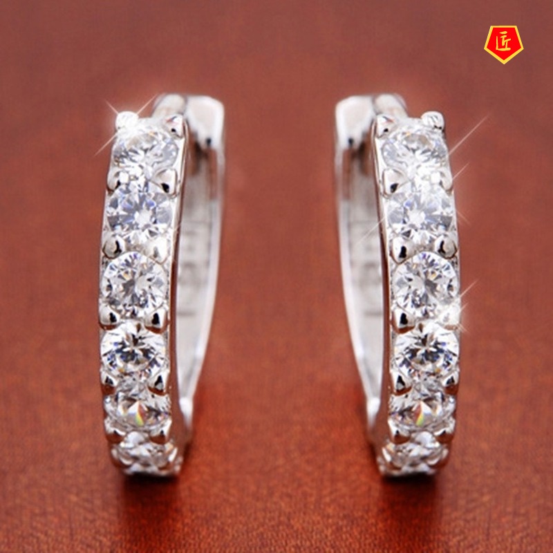 [Ready Stock]Women's Simple Silver Diamond Earrings