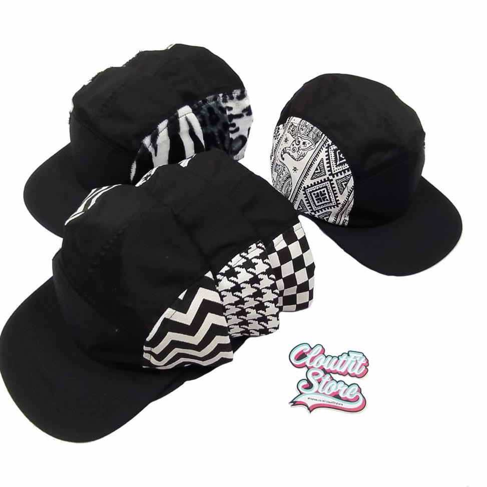 Ls2Code Topi Snapback Five Panel Basic Polos 5 Panels Motif Kanvas Catur Zebra Leopard Houndstooth M
