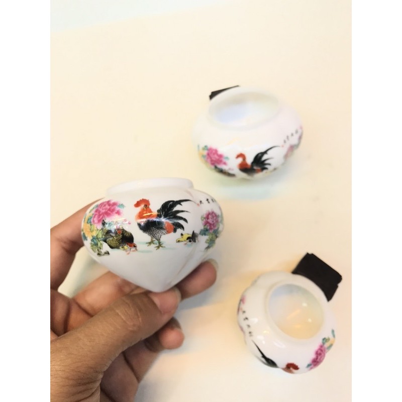 cepuk keramik cungko tempat makanan burung kicau Ceper lukis