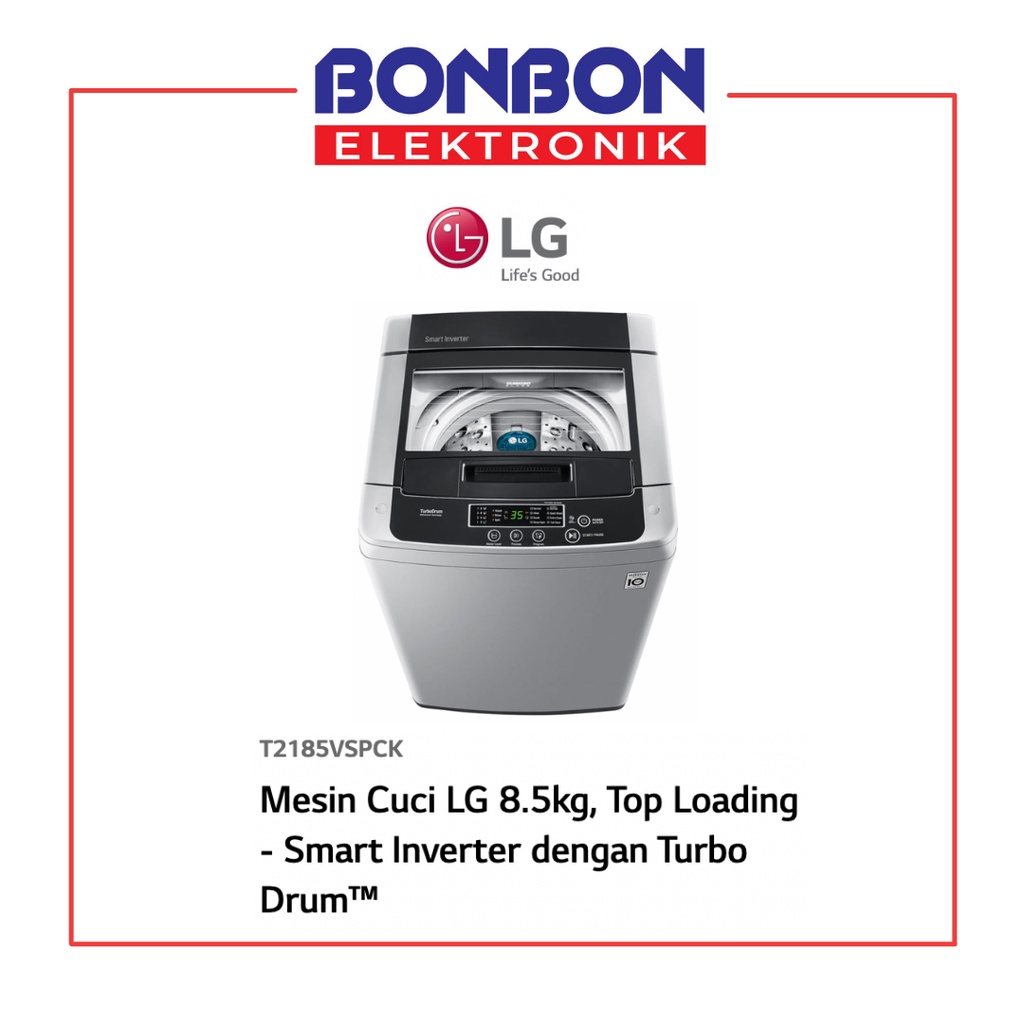 LG Mesin Cuci 1 Tabung 8.5KG T2185VSPCK / T 2185 VSPCK Smart Inverter