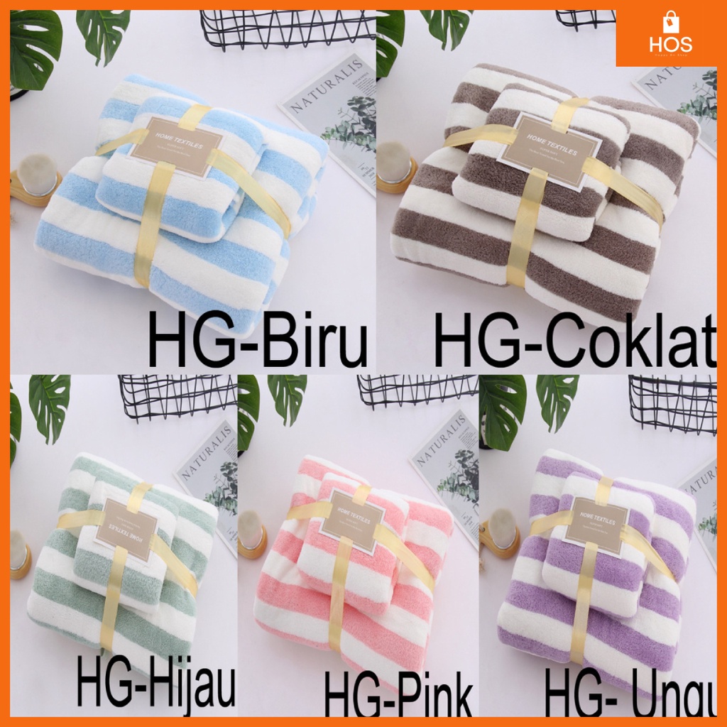 Handuk Mandi 2in1 Motif Wave Dan Garis Super Lembut (Bahan Cotton, Menyerap Air) l Happyonshop