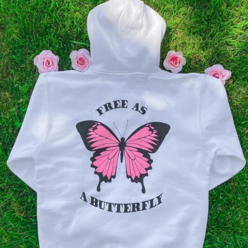 Hoodie Wanita Gambar Butterfly Depan Belakang Oversize Korean Style Sweater Murah Tebal Xxl Kekinian