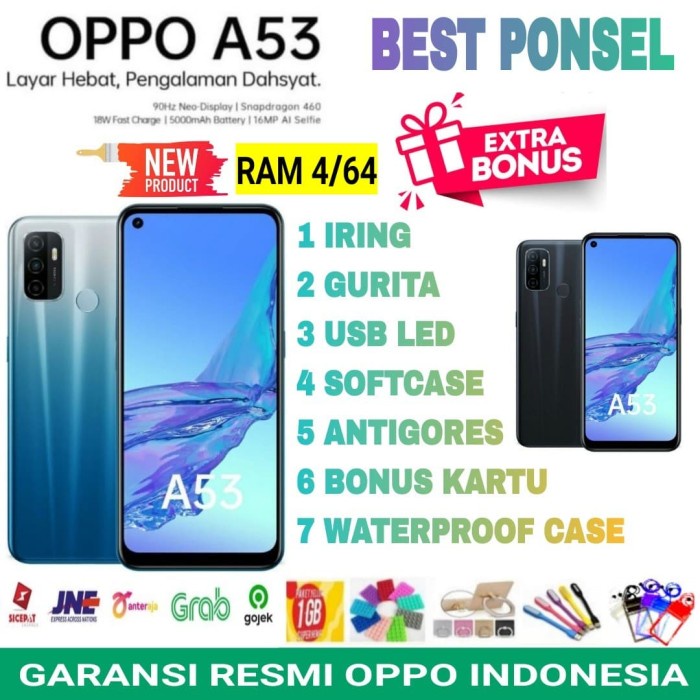 ✨BISA COD✨ OPPO A53 RAM 4/64 GB GARANSI RESMI OPPO INDONESIA - hitam no bonus