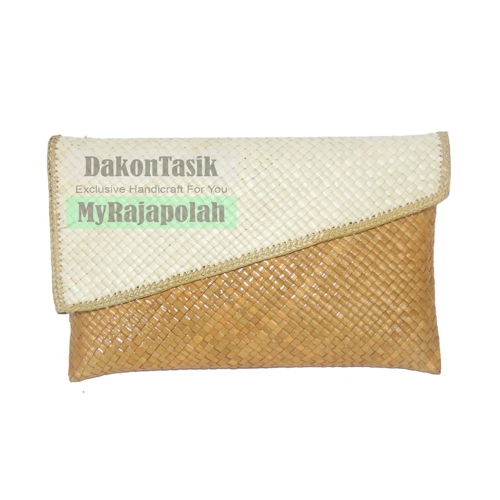 Dakon Tasik - Clutch Dompet Pesta Anyaman Pandan Model Miring Size M 27 x 16 cm