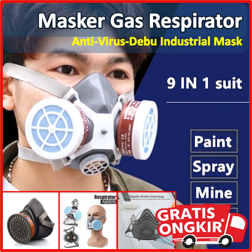 Masker Gas Respirator Anti Dust Chemical Safety Glasses - Laboratorium Tambang Cat Semprot Pestisida