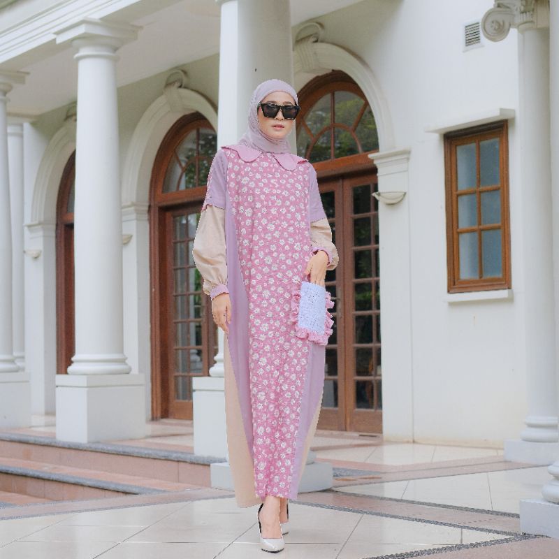 Eleanorre Aiko Abaya Flower Pink Atasan Muslim Wanita