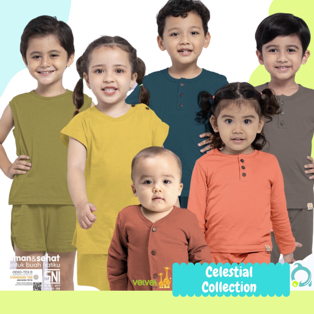 VELVET Stelan Panjang Celestial Piyama Bamboo Cotton  Size Newborn | S | M | L (1 stel/pack)