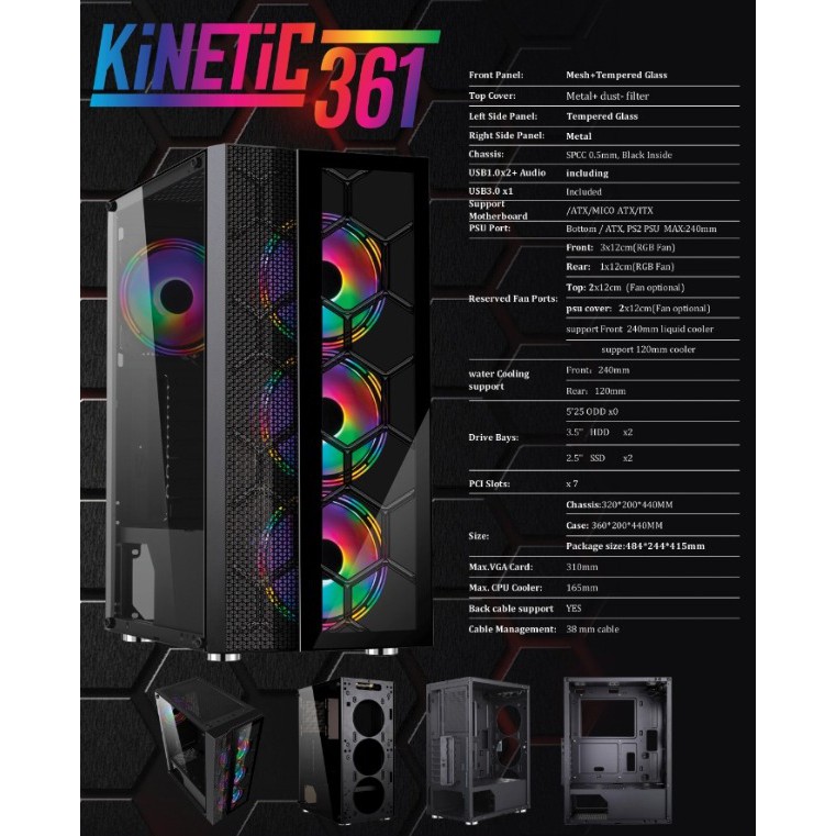 Casing komputer gaming imperion kinetic 361 tempered glass - Pc case