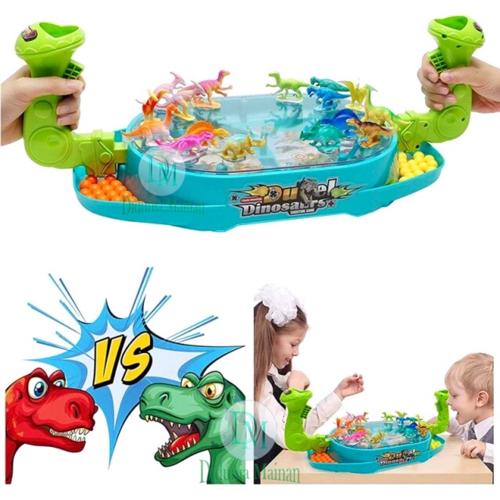 Mainan Dinosaurus Tembak Duel Dinosaur Ball Shooting Battle Board Game Set Anak Laki Laki Perempuan Dino Karet