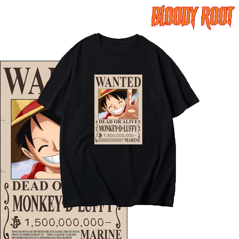 Kaos One Piece Bounty Monkey D Luffy Wanted / Hitam / T-shirt Onepiece Luffy Bounty Anime Manga Japa