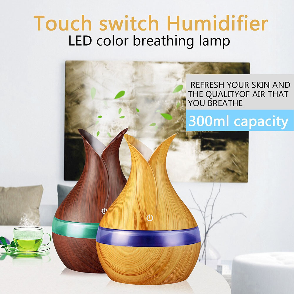 JUTAOHUI Air Humidifier Aromatherapy Oil Diffuser Wood Design 300ml