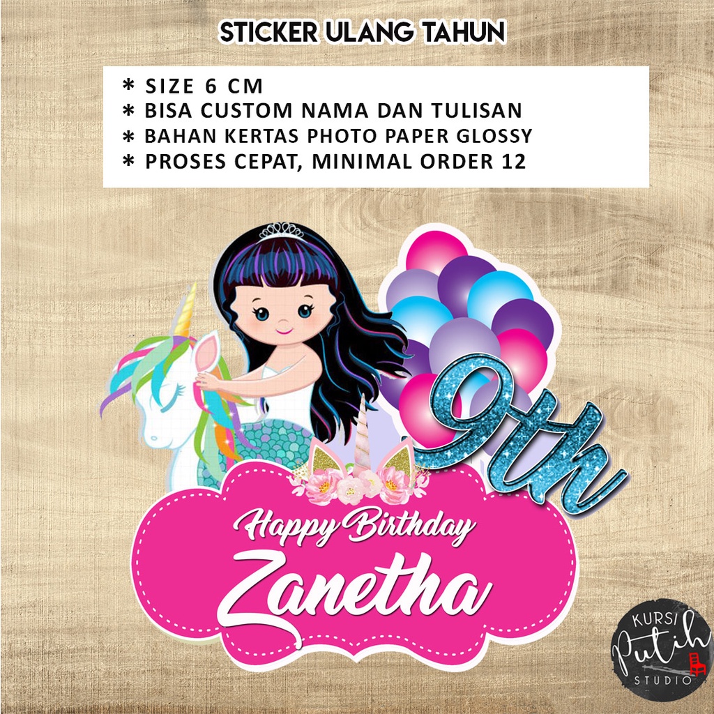 

custom birthday sticker tema unicorn