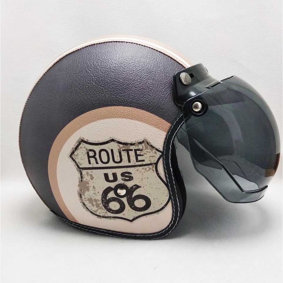 HELM BOGO RETRO KULIT Motif Route 66 US SNI Berkualitas