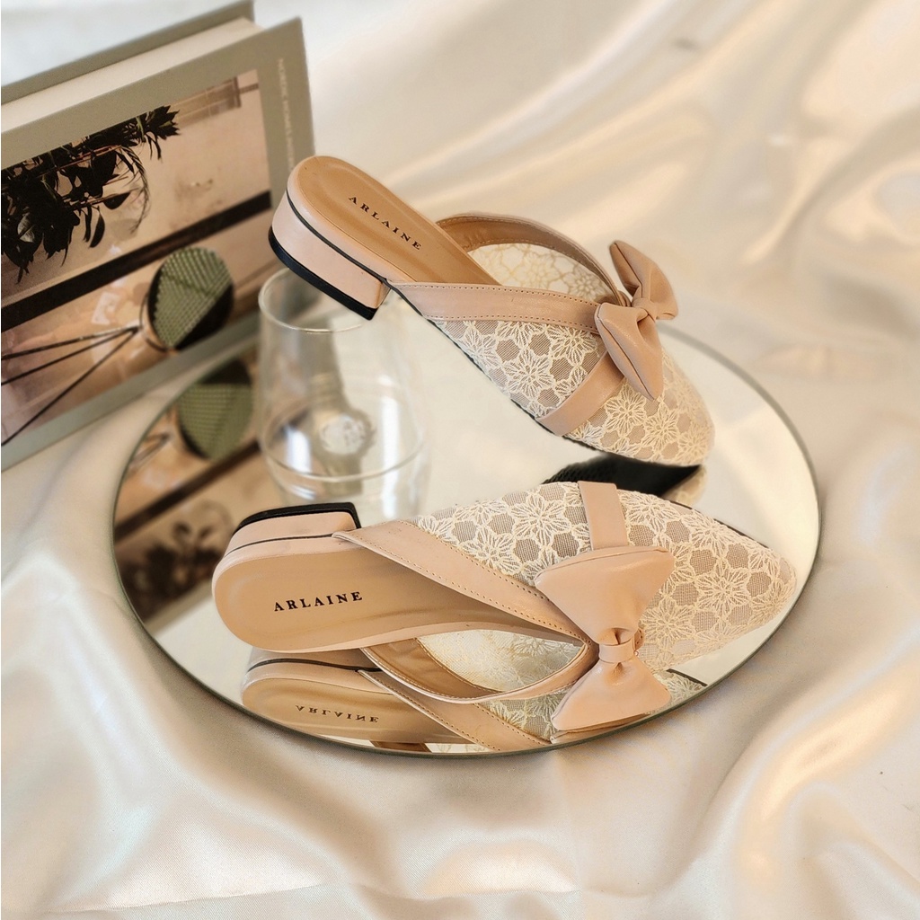 Arlaine Arabele Heels Brukat / Heels Selop / Heels 3cm / Heels Pita / Sandal Heels Wanita