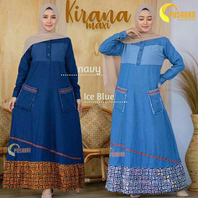 Kirana 2 Maxy Dress Jeans Wash Premium Fashion Wanita Solo Murah Mix Batik Bordir Asli