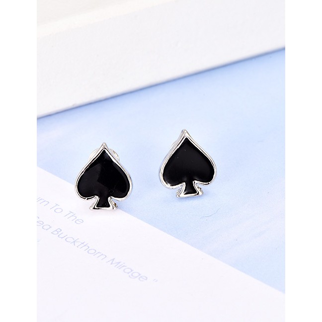 LRC Anting Tusuk Fashion Black + Silver + Gold Alloy Love Stud Earrings Set F46816