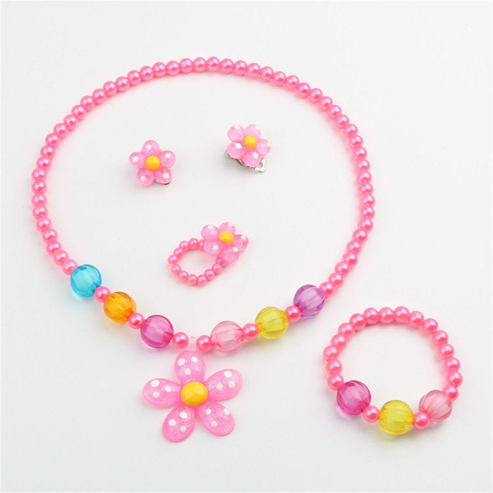 Lily 5Pcs Set Perhiasan Gelang Bunga Mutiara Artificial Lucu